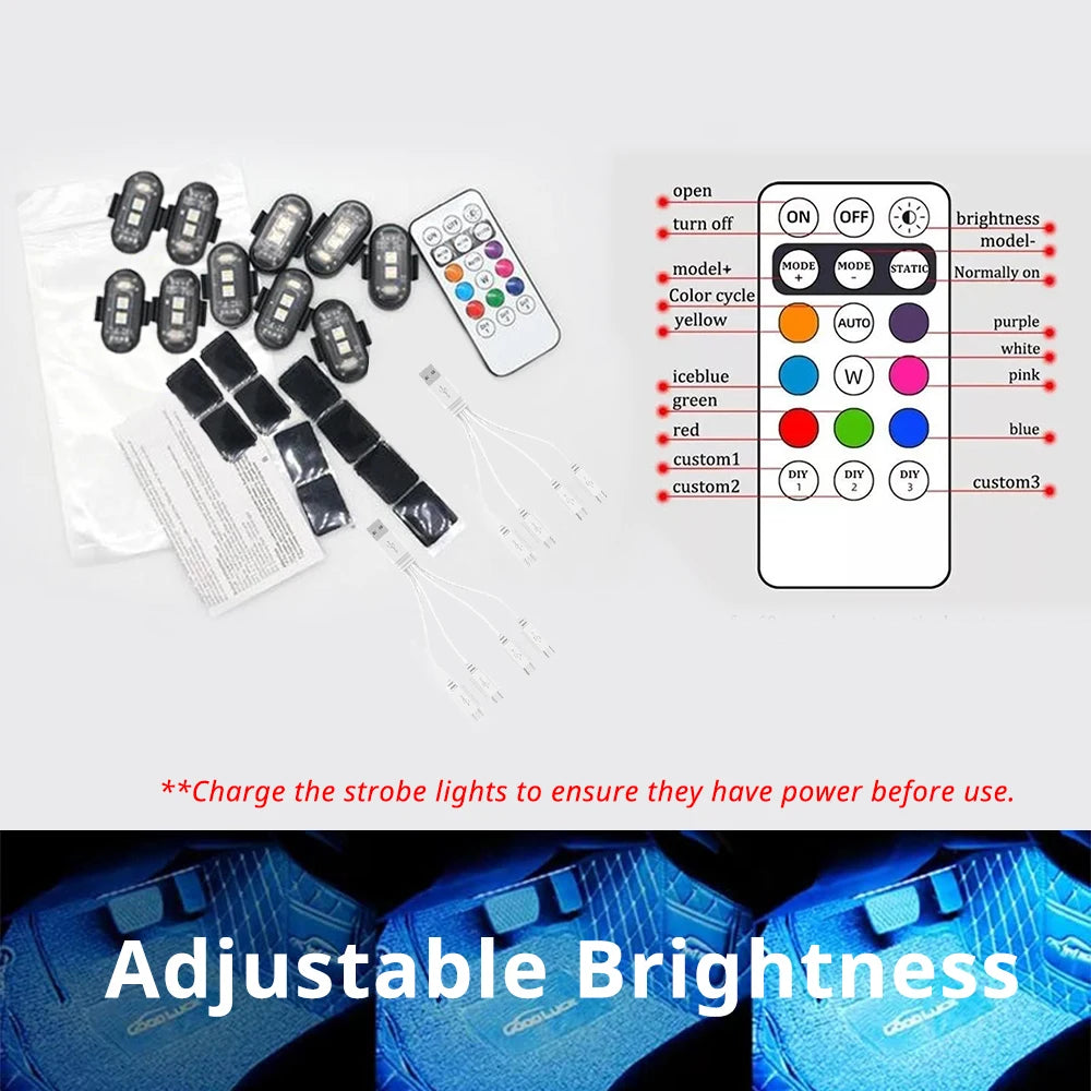 Remote Control Car Footwell Light, USB Rechargeable RGB LED Light