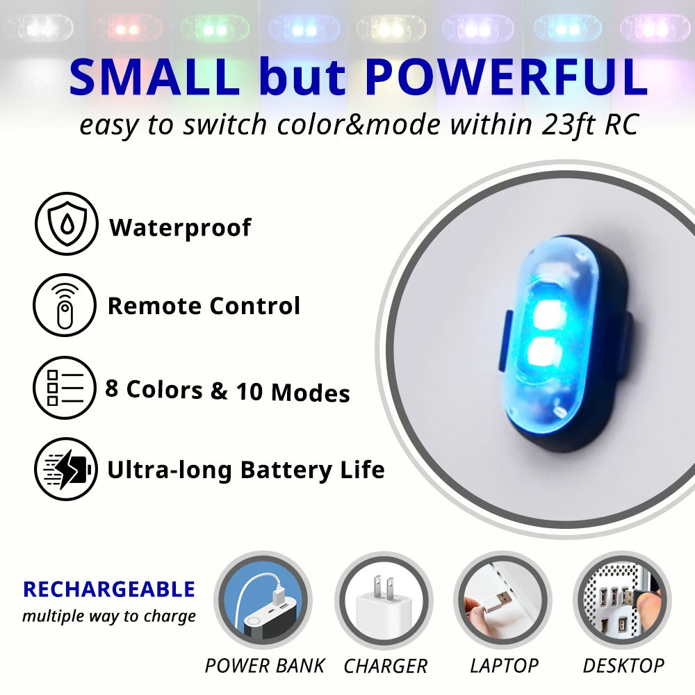 Remote Control Car Footwell Light, USB Rechargeable RGB LED Light