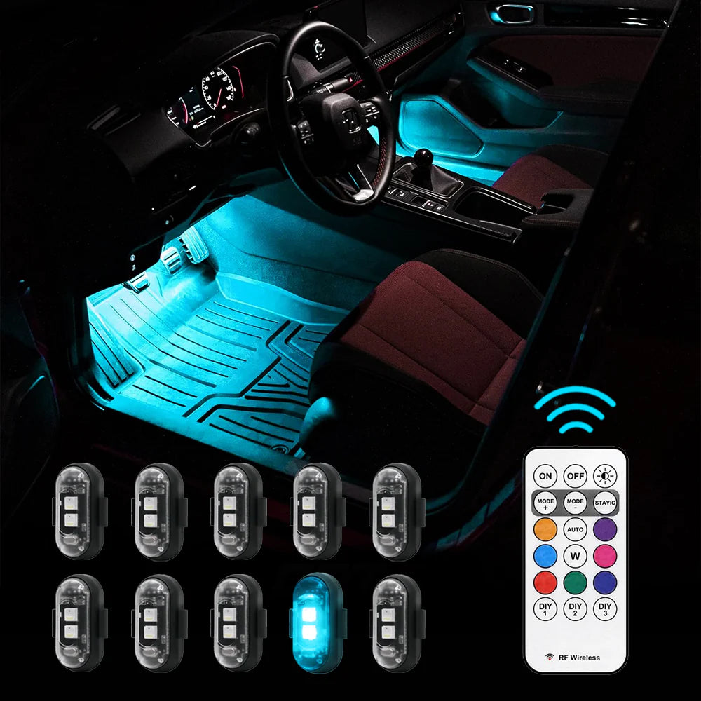 Remote Control Car Footwell Light, USB Rechargeable RGB LED Light